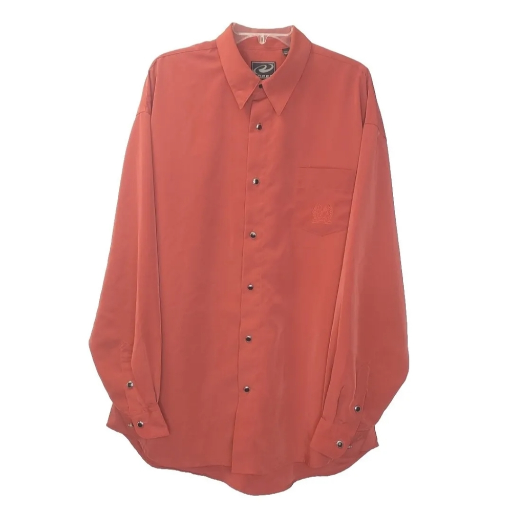 Roper Dress Shirt Rockabilly Western Cowboy Rodeo Black Buttons Rust Red Men XL